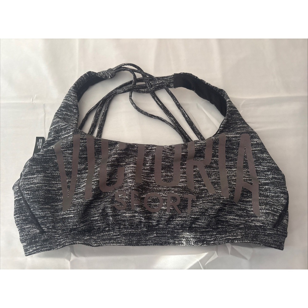 VICTORIA SECRET Cross Back Strappy Sport Bra Victoria Sport Spellout Size Large